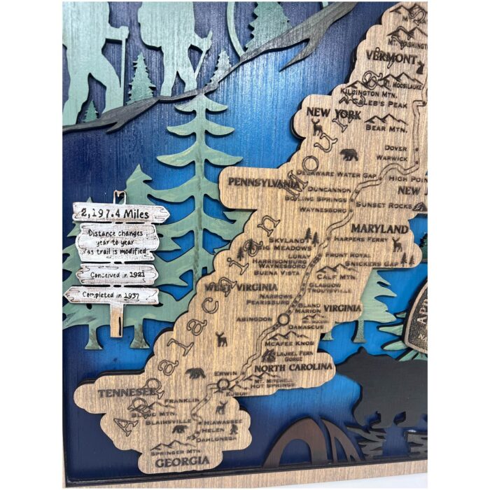 Appalachian Trail Wood Map Closeup
