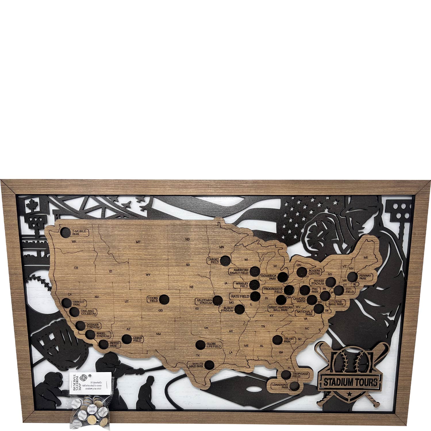 MLB Stadiums Wood Map