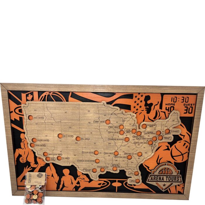 NBA Stadiums Wood Map