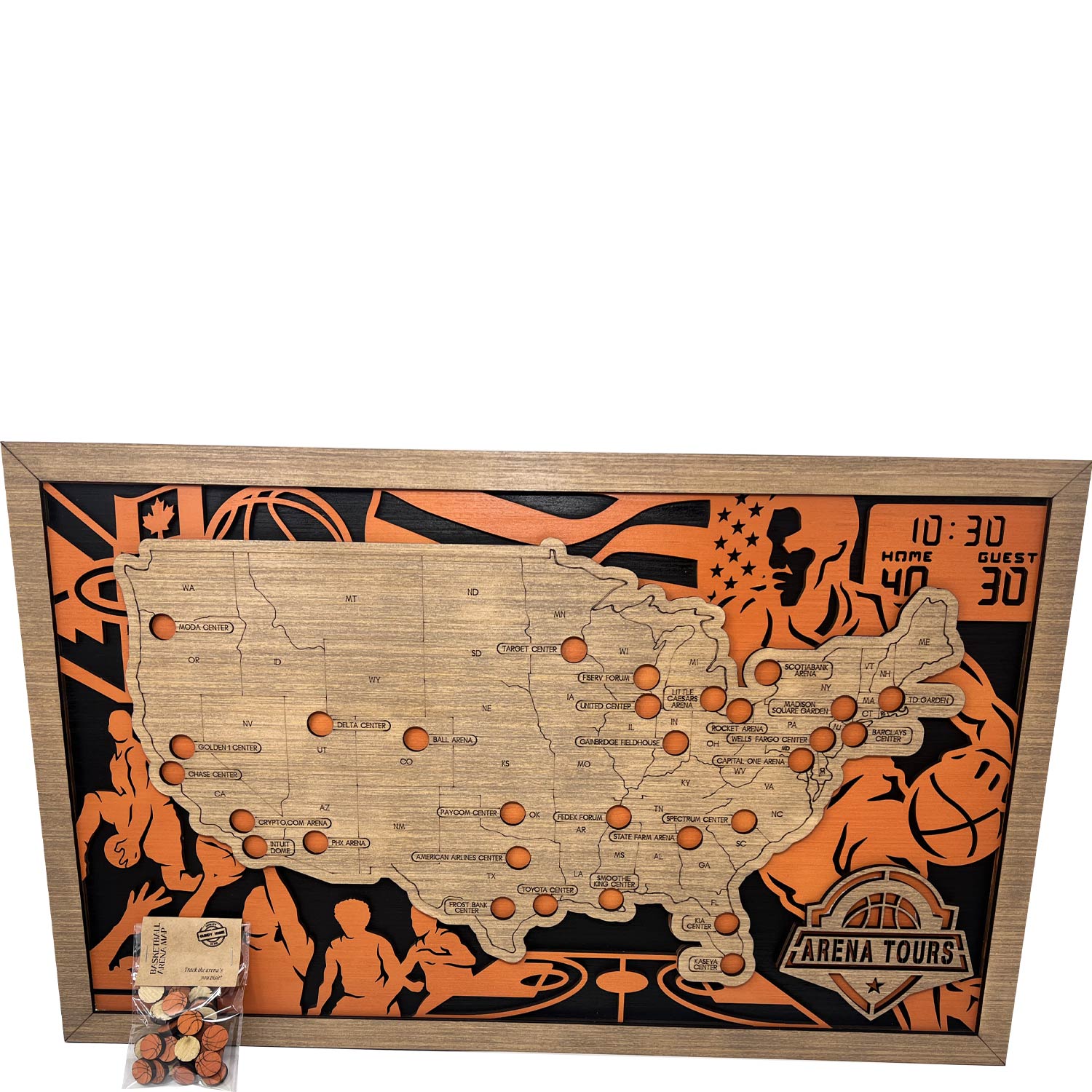 NBA Stadiums Wood Map