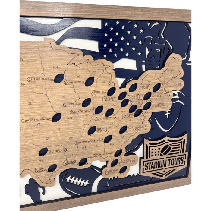 NFL Stadiums Wood Map Close Up