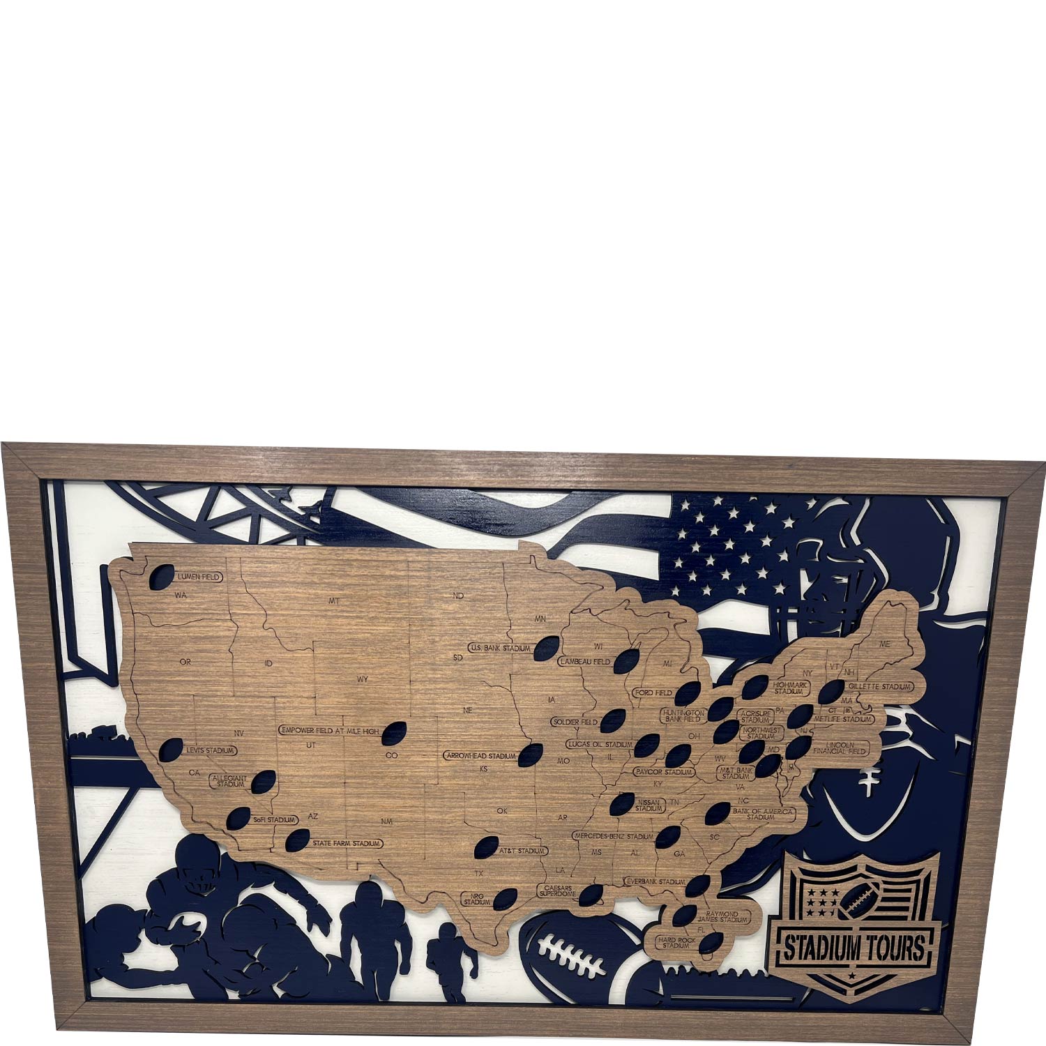 NFL Stadiums Wood Map
