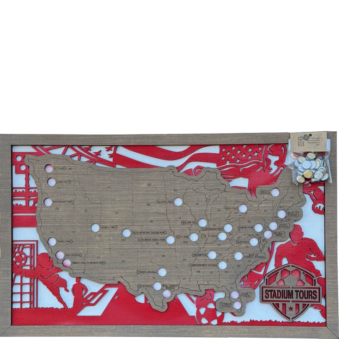 Soccer Stadiums Wood Map