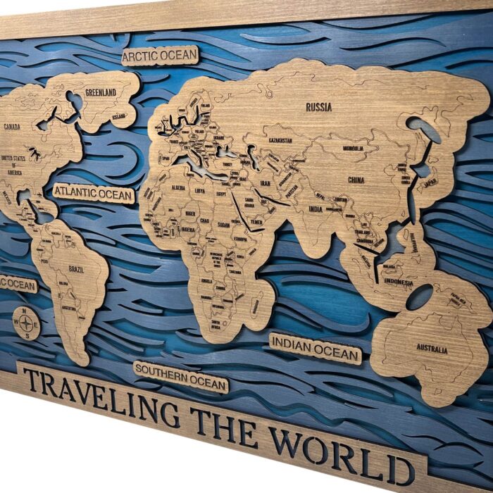 World Travel Wood Map Close Up